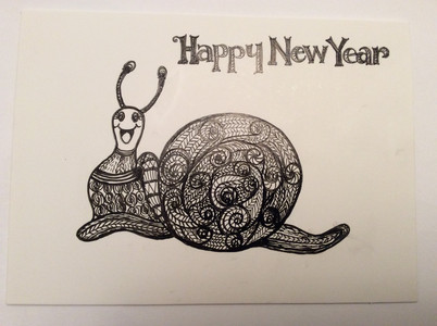 Dorothy, Happy New Year snail.  Zentangle. 1.21.JPG